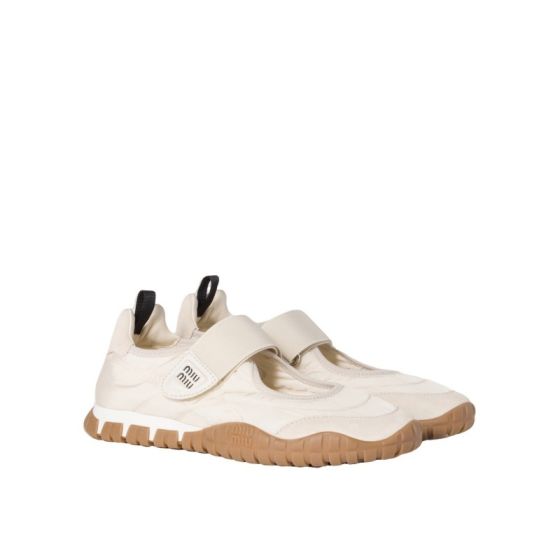 MIU MIU Tyre technical fabric and suede ballerinas