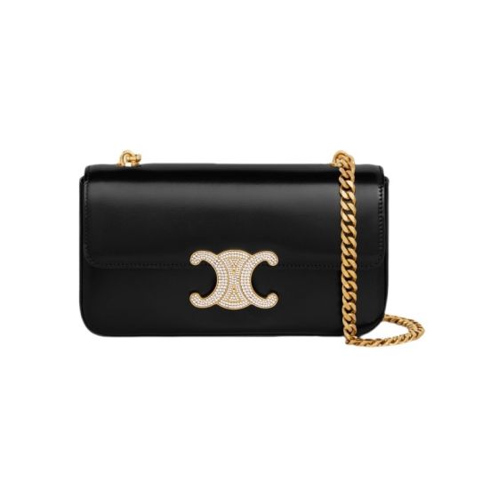 Celine CHAIN SHOULDER BAG CLAUDE WITH STRASS CLOSURE IN SHINY CALFSKIN