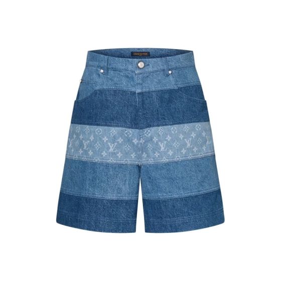 LV Striped Patchwork Denim Shorts