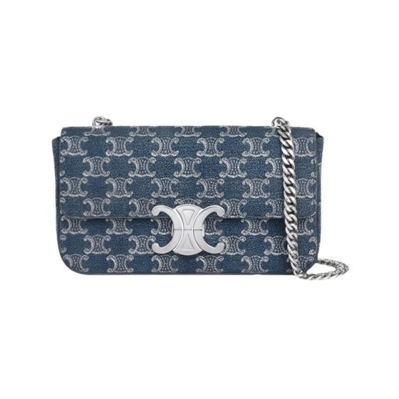 Celine CHAIN SHOULDER BAG CLAUDE IN DENIM WITH TRIOMPHE ALL-OVER