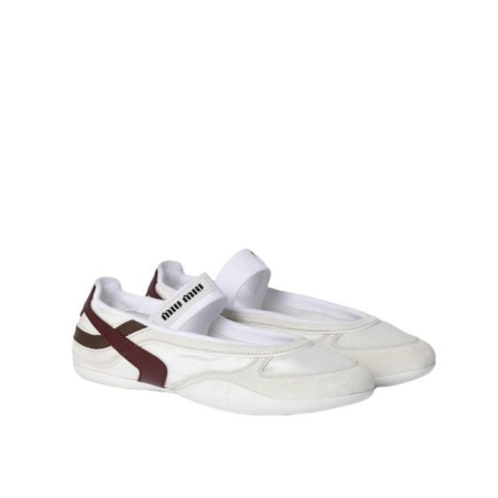 MIU MIU Gymnasium technical fabric and suede ballerinas