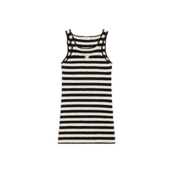 Celine triomphe striped mini dress in crocheted cotton