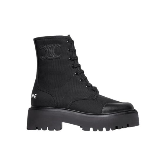 CELINE BULKY LACED UP BOOT in NYLON AND SHINY BULL