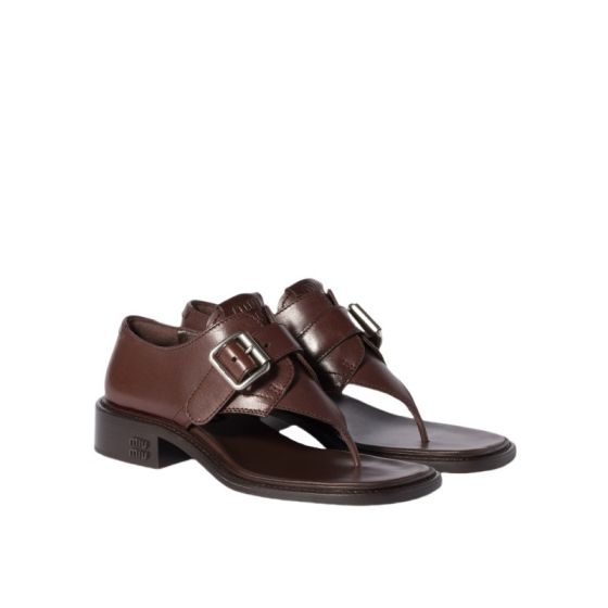 MIU MIU Leather thong sandals with buckle