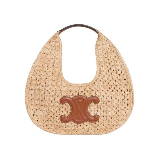 CELINE CLASSIC PANIER HOBO BAG IN RAFFIA AND CALFSKIN