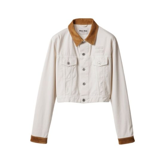 MIU MIU Denim and leather blouson jacket