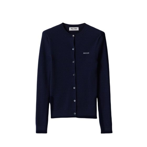 MIU MIU Cable-knit cashmere and silk cardigan