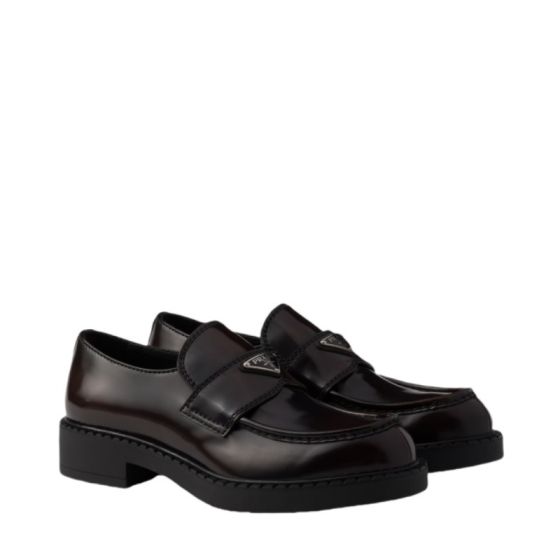 Prada Chocolate brushed leather loafers