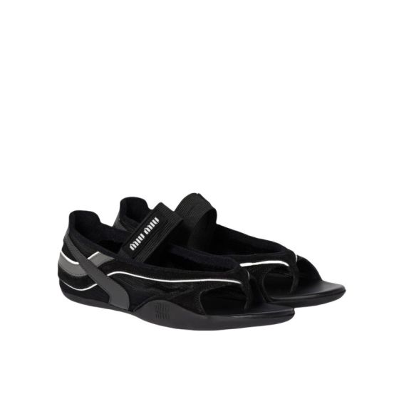 MIU MIU Gymnasium technical fabric thong ballerinas