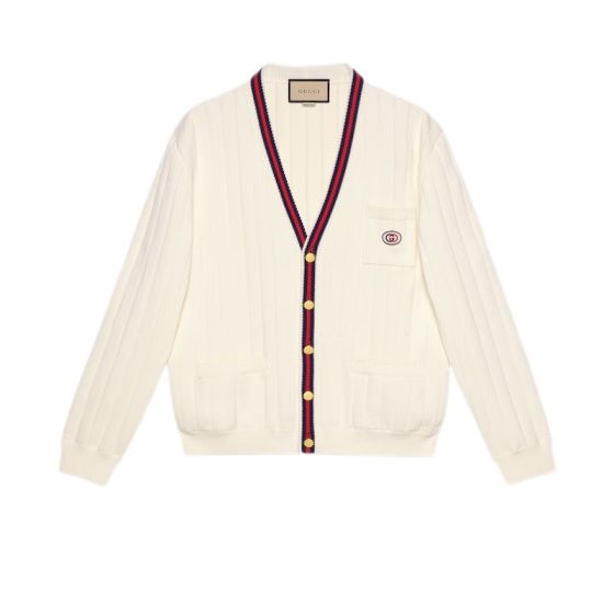 Gucci Knit cotton V-neck cardigan with Web