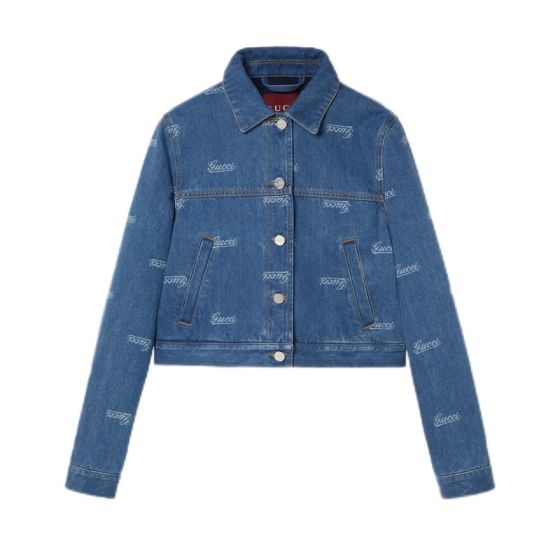 Denim jacket with lasered Gucci detail