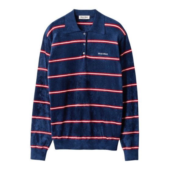MIU MIU Striped viscose polo shirt