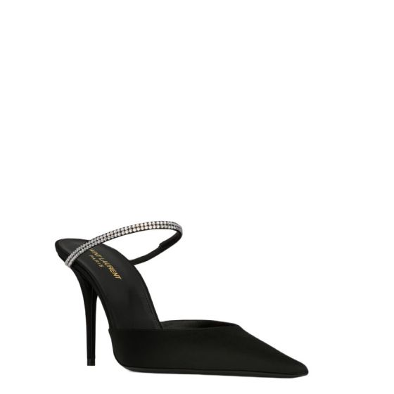 YSL BARBARA mules in satin crepe and rhinestones