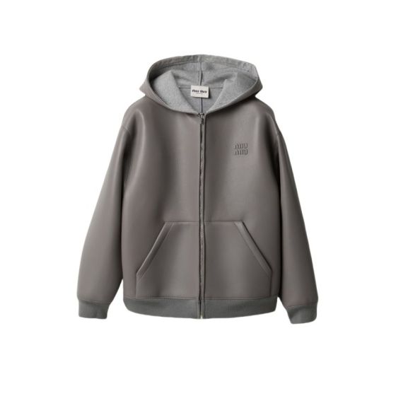 MIU MIU Nappa leather and bonded jersey hoodie jacket