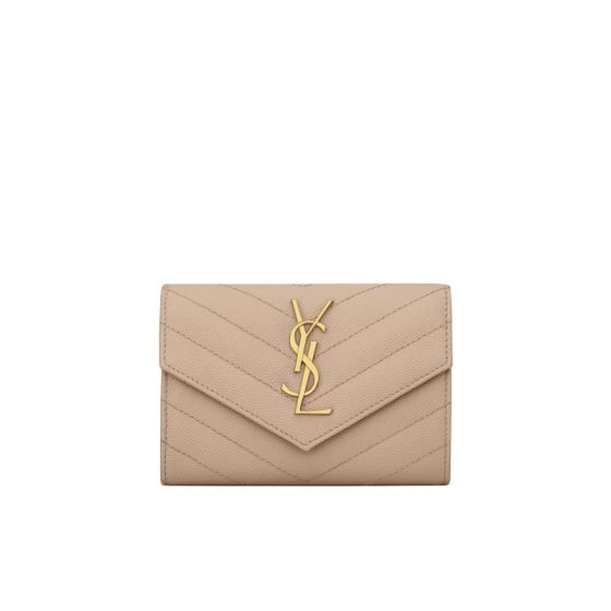 YSL CASSANDRE MATELASSÉ SMALL ENVELOPE WALLET IN GRAIN DE POUDRE LEATHER