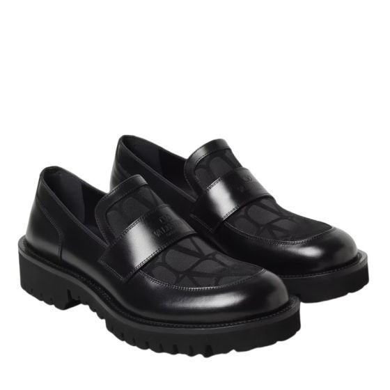 Valentino LOAFER IN TOILE ICONOGRAPHE TECHNICAL FABRIC AND CALFSKIN