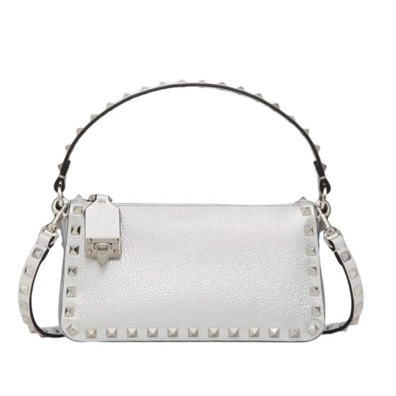 Valentino SMALL ROCKSTUD GRAINY METALLIC CALFSKIN CROSSBODY BAG