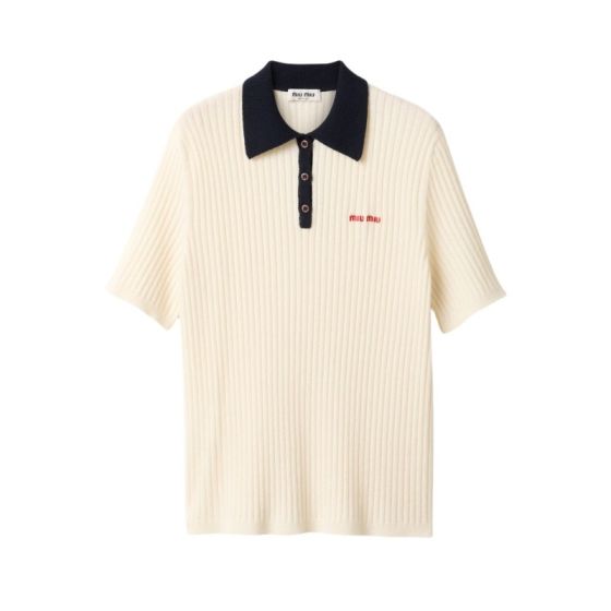 MIU MIU Ribbed cashmere polo shirt