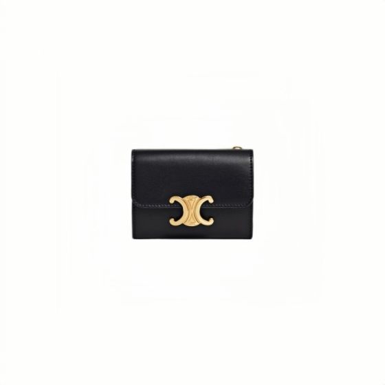 Celine COMPACT WALLET WITH COIN TRIOMPHE IN SHINY CALFSKIN