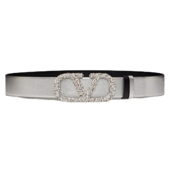 Valentino REVERSIBLE VLOGO SIGNATURE BELT IN METALLIC CALFSKIN