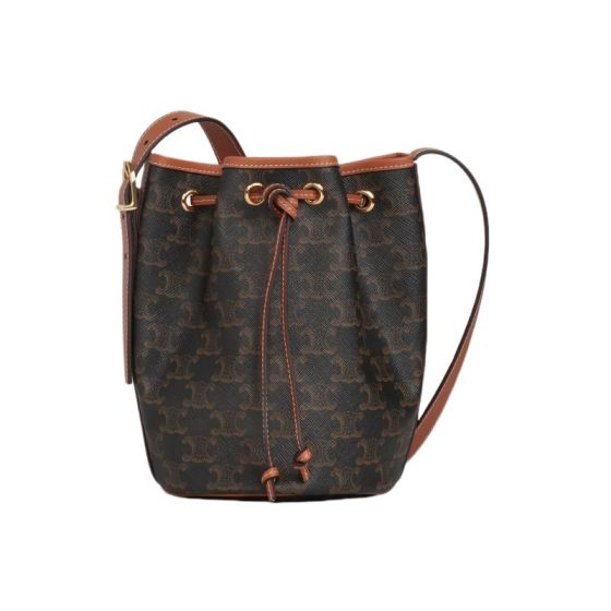 Celine SMALL DRAWSTRING BAG IN TRIOMPHE CANVAS AND CALFSKIN