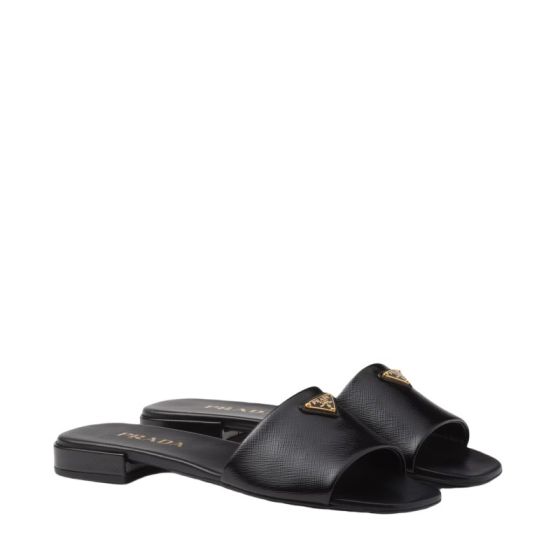 Prada Saffiano patent leather slides