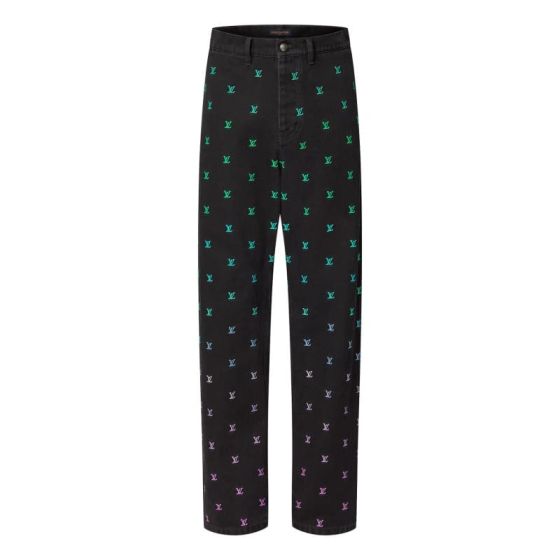 LV Blason Gradient Embroidered Denim Skate Pants