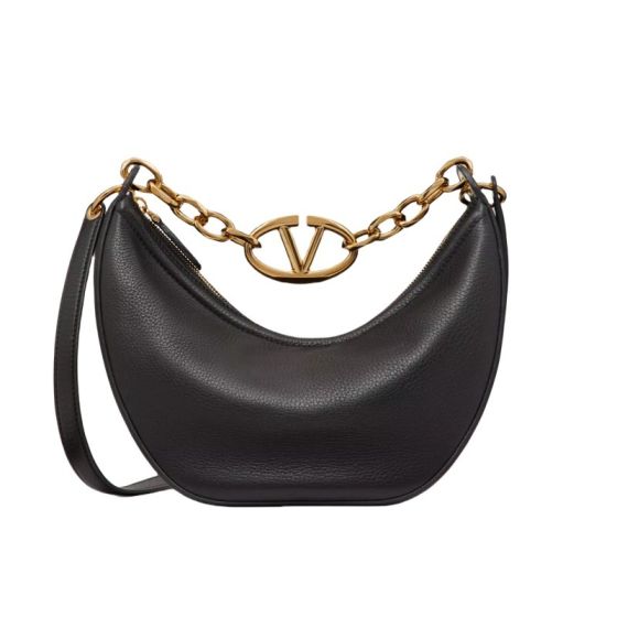 Valentino SMALL VLOGO MOON HOBO BAG IN GRAINY CALFSKIN WITH CHAIN