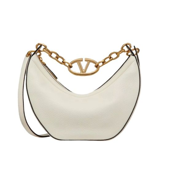 Valentino SMALL VLOGO MOON HOBO BAG IN GRAINY CALFSKIN WITH CHAIN