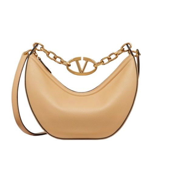 Valentino SMALL VLOGO MOON HOBO BAG IN GRAINY CALFSKIN WITH CHAIN