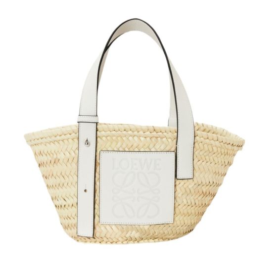 LOEWE Small Basket bag in palm leaf and calfskin