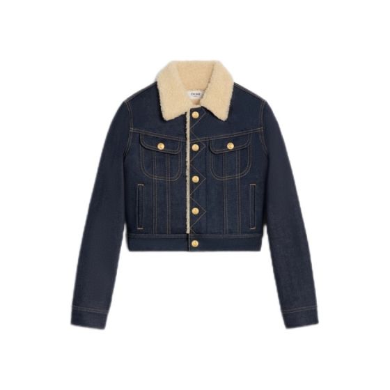 Celine trucker Sherpa jacket in raw wash denim