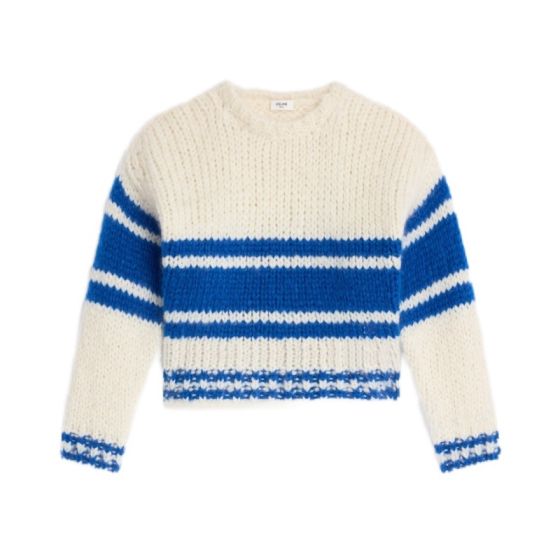 Celine striped crew neck sweater in chunky mohair and wool