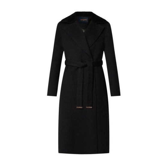 LV Shearling Collar Wrap Coat
