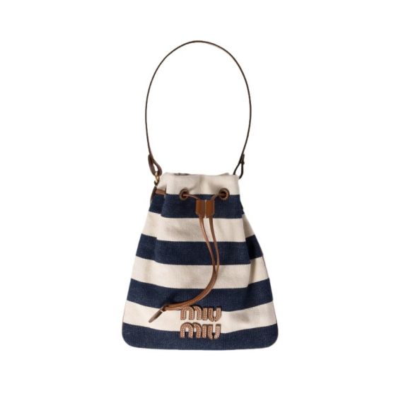 MIU MIU Striped fabric drawstring pouch