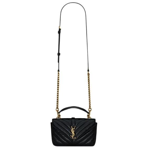 YSL COLLEGE mini chain bag in shiny crackled leather