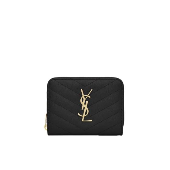 YSL CASSANDRE MATELASSÉ compact zip around wallet in grain de poudre leather