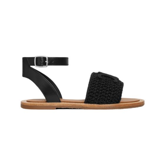 CELINE LYMPIA SANDAL in TRIOMPHE MACCRAMÉ COTTON & CALFSKIN