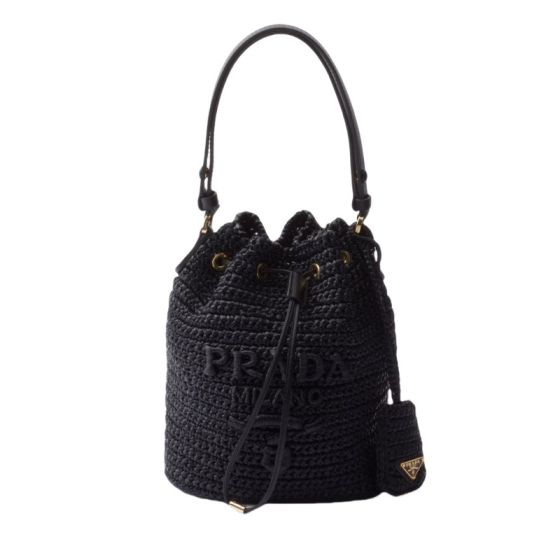 Prada Crochet and leather mini-bucket bag
