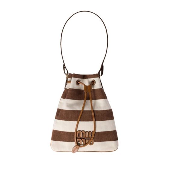 MIU MIU Striped fabric drawstring pouch