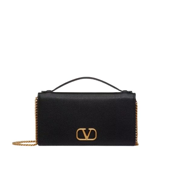 Valentino VLOGO SIGNATURE GRAINY CALFSKIN WALLET WITH CHAIN