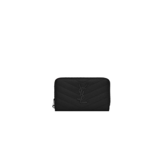 YSL CASSANDRE MATELASSÉ compact zip around wallet in grain de poudre leather