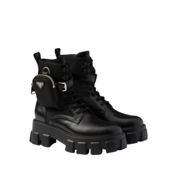 Prada Monolith leather and Re-Nylon boots with pouch