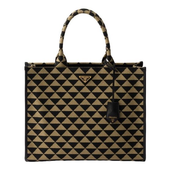 Large Prada Symbole embroidered fabric handbag
