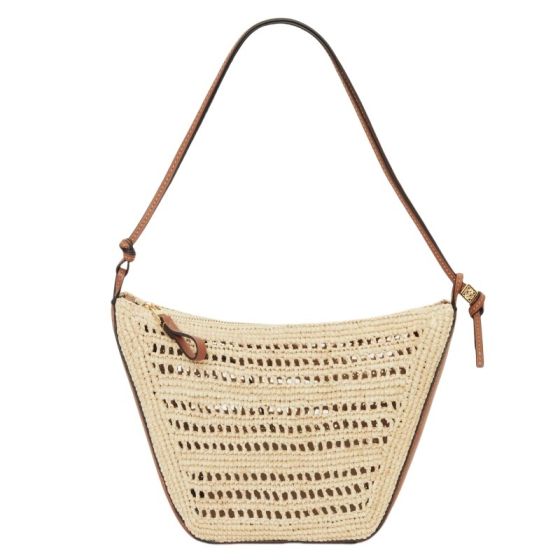 LOEWE Mini Hammock Hobo in raffia and calfskin