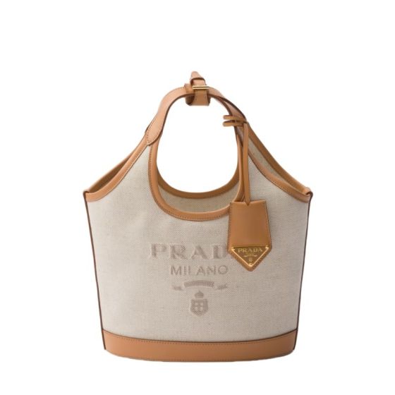Prada Linen blend and leather mini-buckle bag