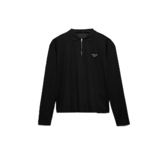 Prada Long-sleeved piqué and Re-Nylon polo shirt