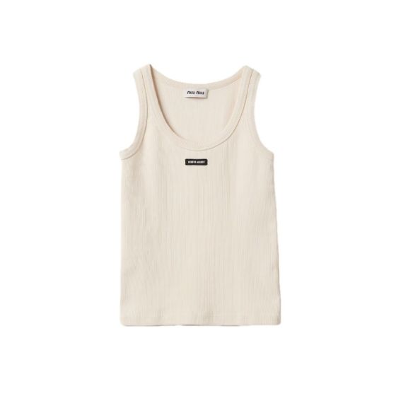 MIU MIU Garment-dyed ribbed knit jersey top