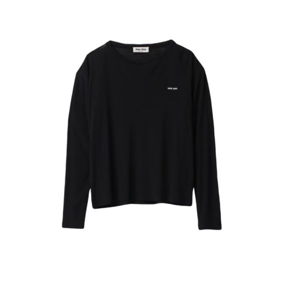 MIU MIU Long-sleeved ribbed jersey T-shirt