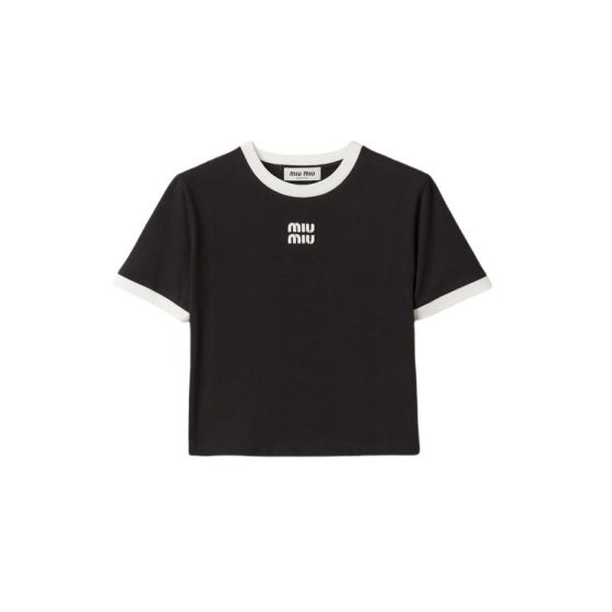 MIU MIU Cotton jersey T-shirt with embroidered logo